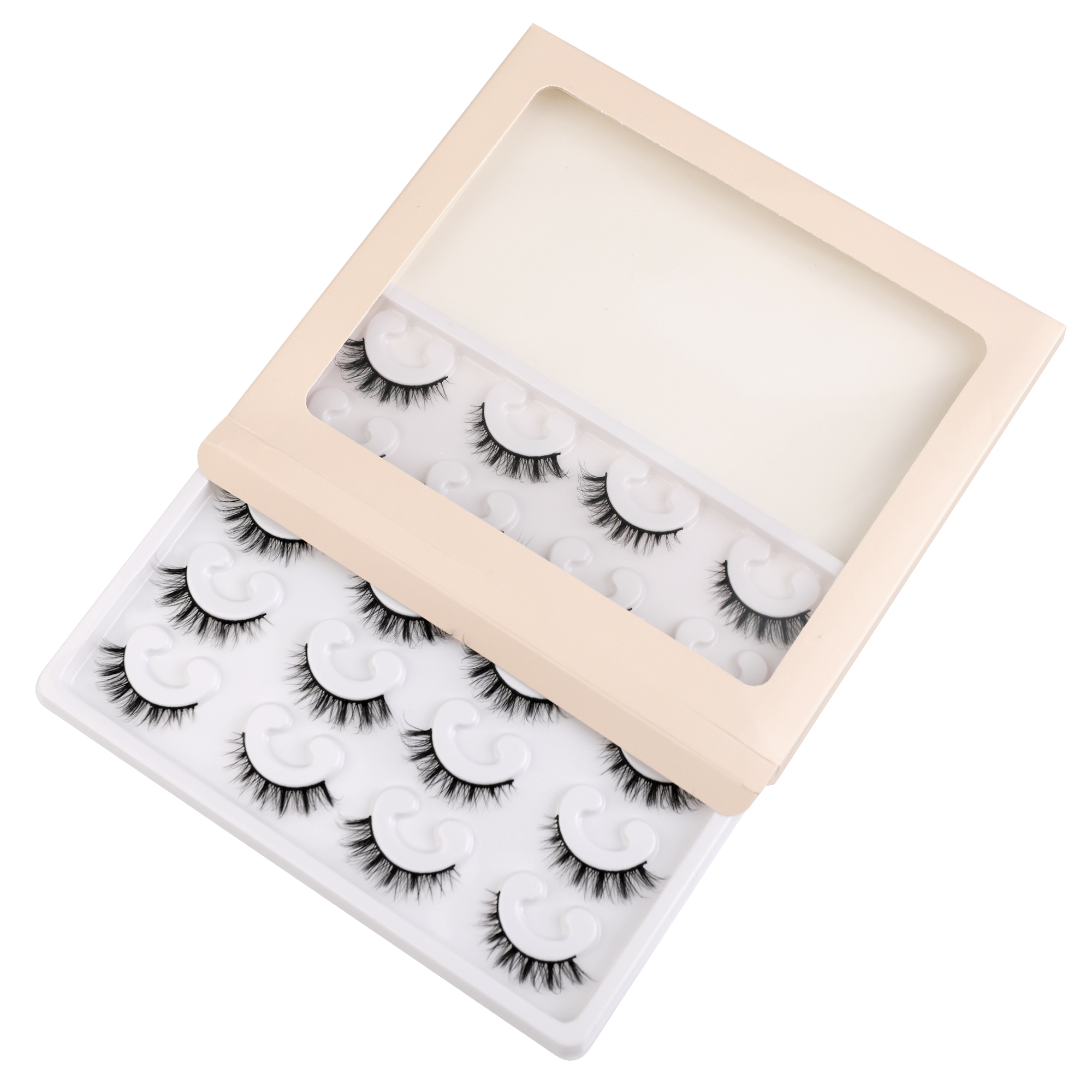 Achieve stunning eyes with 10 pairs of jet black false lashes, perfect for heavy makeup